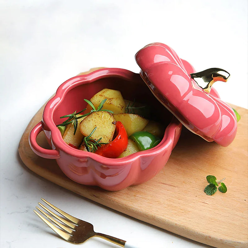 Axya Ceramic Pumpkin Bowl with Lid for Halloween Party Festivities
