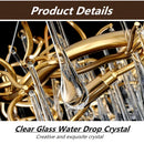 Axyaa Gold Metal Branch Chandelier with Glass Water Drop Crystals