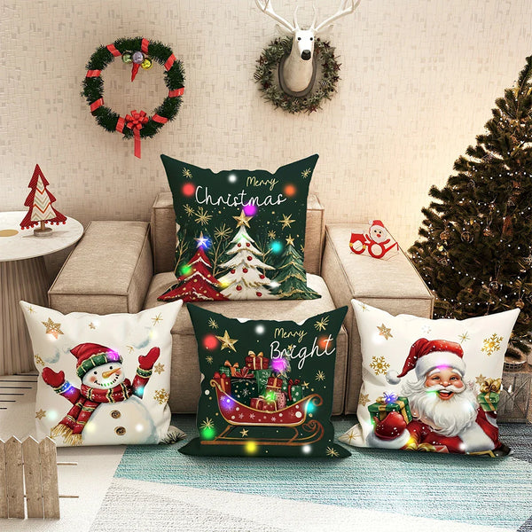 Axyaa Christmas LED Pillowcase, Santa Snowman Tree Design for Home Party Décor
