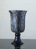 Axyaa Blue and Gold Gradient French Glass Vase - Large Wabi-Sabi Art Piece