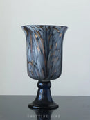 Axyaa Blue and Gold Gradient French Glass Vase - Large Wabi-Sabi Art Piece