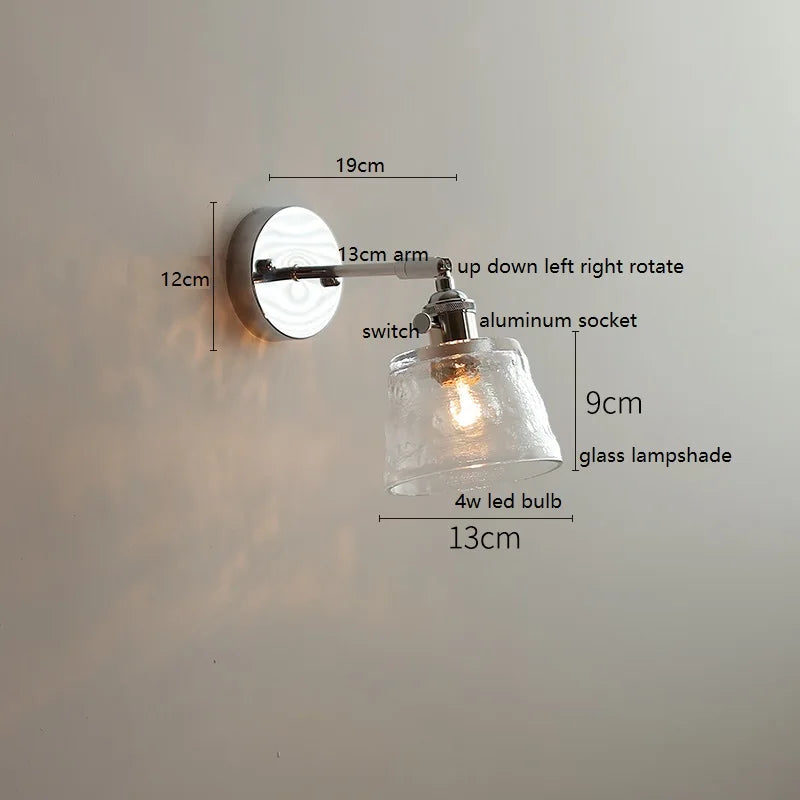 Axyaa Clear Glass LED Bathroom Mirror Wall Light, Modern Nordic Iron Metal Switch Fixtures