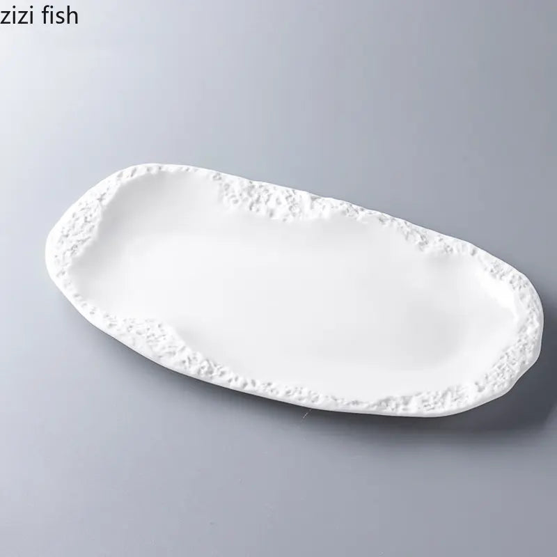 Axya 12" Ceramic Stone Pattern Fish Plate - Home Tableware & Barbecue Dish