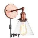 Axyaa Clear Glass Iron LED Wall Lamp Stair Light Fixture Vintage Industrial Plug-In Bedside