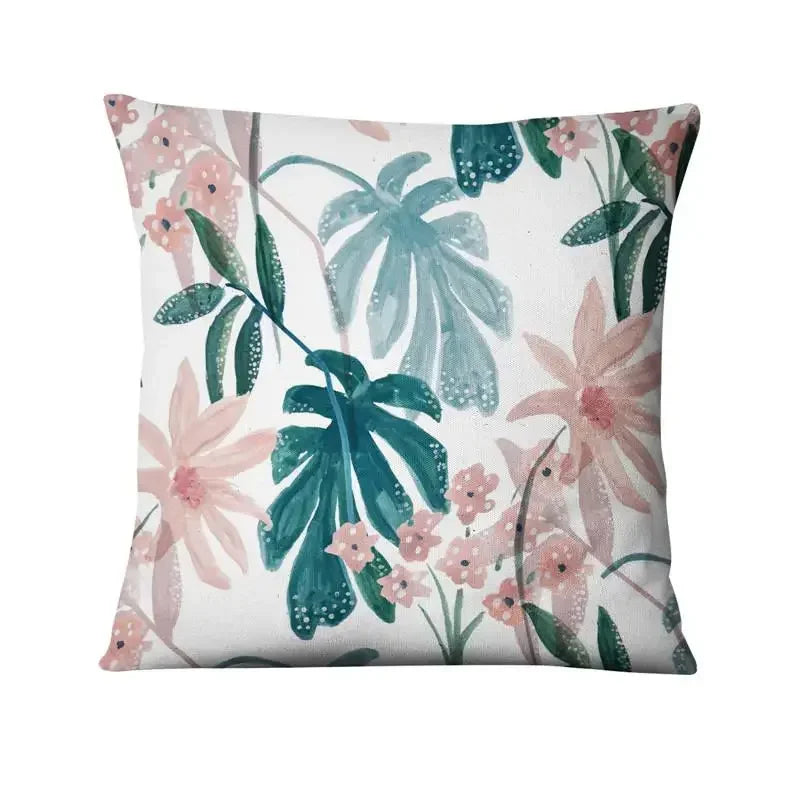 Axyaa Tropical Palm Leaf Print Cushion Cover for Living Room, Bedroom, and Car