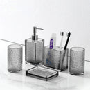Axya Transparent Gray Bathroom Set: Mouthwash Cup, Storage Tray, Soap Dispenser & Accessories