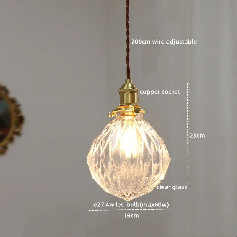 Axyaa Modern LED Glass Copper Pendant Light with Knob Switch