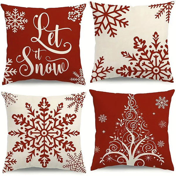 Axyaa Red Snowflake Christmas Tree Pillowcover for Festive Living Room Decor