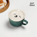 Axyaa Cartoon Cat Coffee Mug with Lid and Small Dish