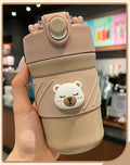 Axyaa Cute Bear Double Drink Thermos Coffee Mug Stainless Steel Tumbler
