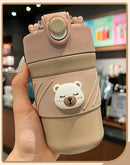 Axyaa Cute Bear Double Drink Thermos Coffee Mug Stainless Steel Tumbler