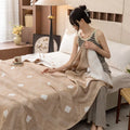 Axyaa Cotton Throw Blanket: Breathable Summer Comforter Quilt, Letter Leaf Design.