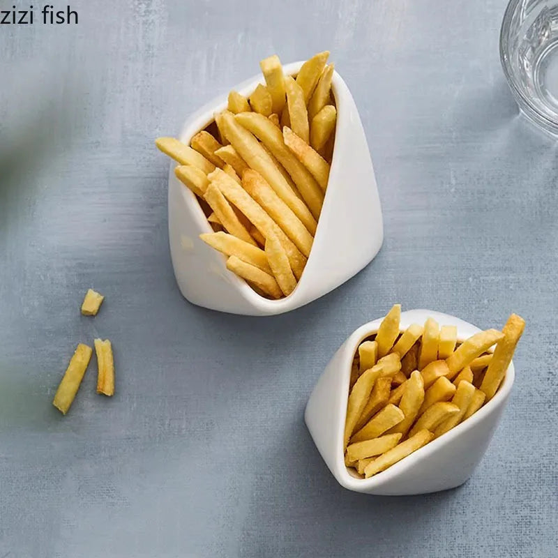 Axya Ceramic French Fries Bowl Set - Creative Tableware for Snacks and Seasonings