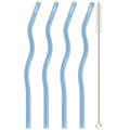 Axyaa Wavy Glass Straws Set with Brush, Colorful Drinkware for Kitchen, Party, Bar