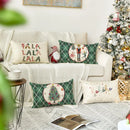 Christmas Green Linen Pillowcase by Axyaa - Festive Holiday Cushion Cover