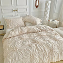 Axyaa Beige 3D Flower Queen Size Duvet Cover Set – Soft Bohemian Bedding