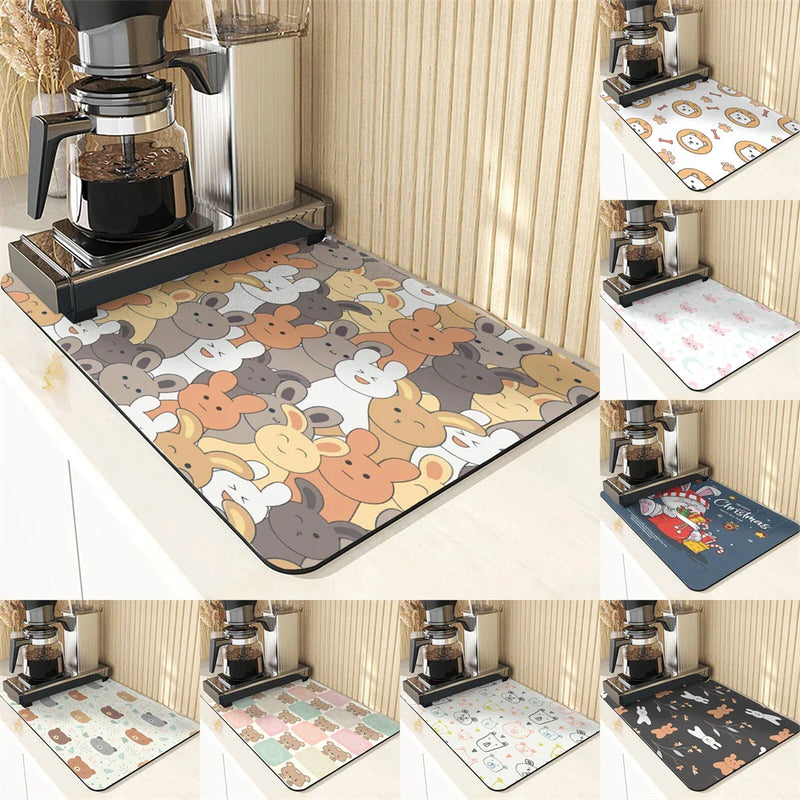 Axyaa Cute Rabbit Pattern Diatomaceous Earth Coasters Mats - Set of 4