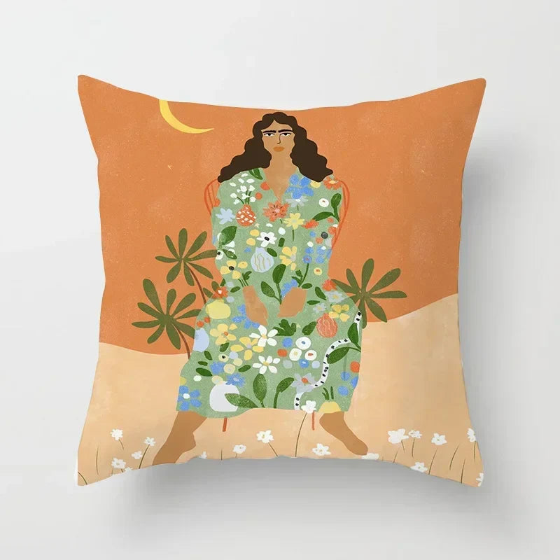Axyaa Women Flower Oil Painting Decorative Pillowcase for Home Sofa Decor