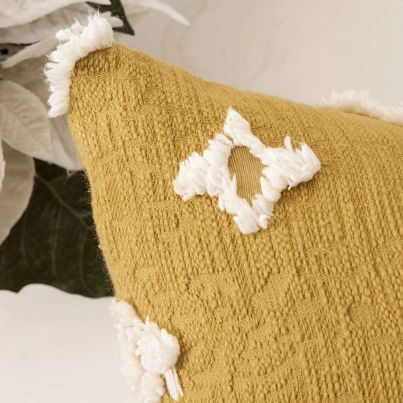 Axyaa Yellow Star Decor Cushion Cover - 45*45 Cotton Pillow Case Home Decor