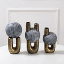 Axyaa Golden Stripe Geometric Ceramic Vase - Abstract Hollow Flower Arrangement