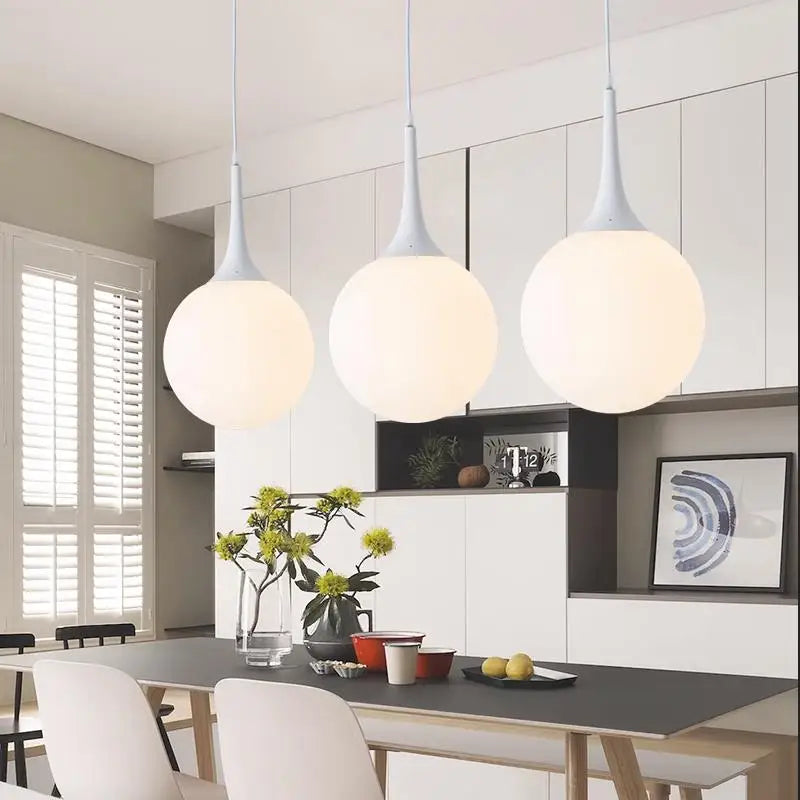 Axya White Glass Ball Pendant Lamp - Modern Nordic LED Lighting for Living & Retail