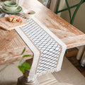 Axyaa Striped Cotton Linen Table Runner with Tassels for Home Dining Decor