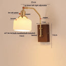 Axyaa Walnut Wood LED Wall Light Fixture Glass Pull Chain Switch