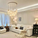 Axyaa Nordic Cream Glass Chandelier: Luxury Gloss Pendant Light