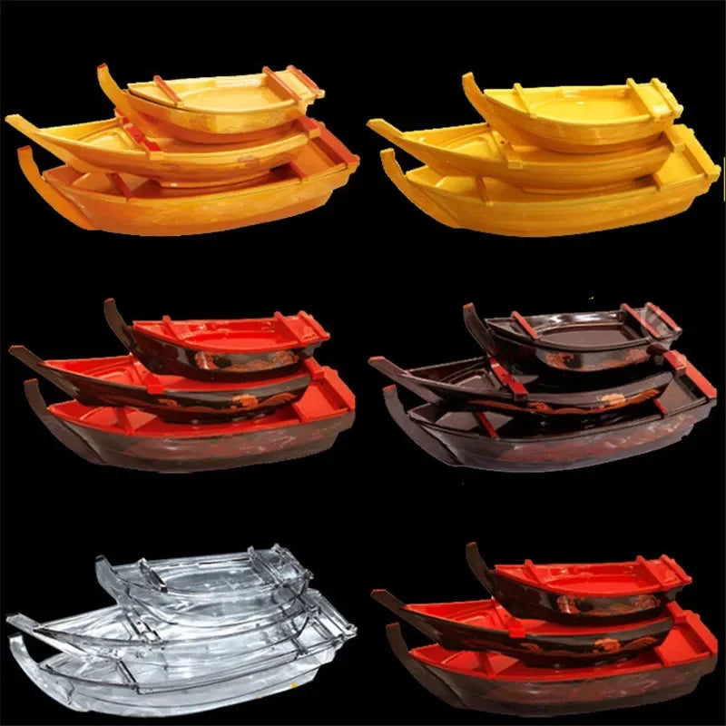 Axya Sushi Sashimi Boat Tray - Black Red Salmon Plate Server
