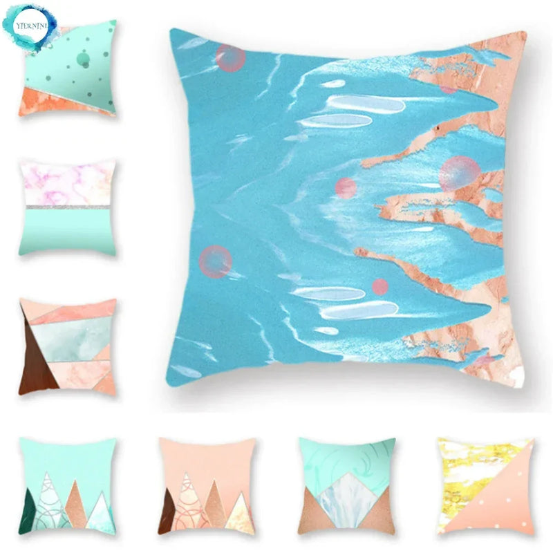 Geometric Marble Print Cushion Cover 45x45cm for Home Decor by Axyaa