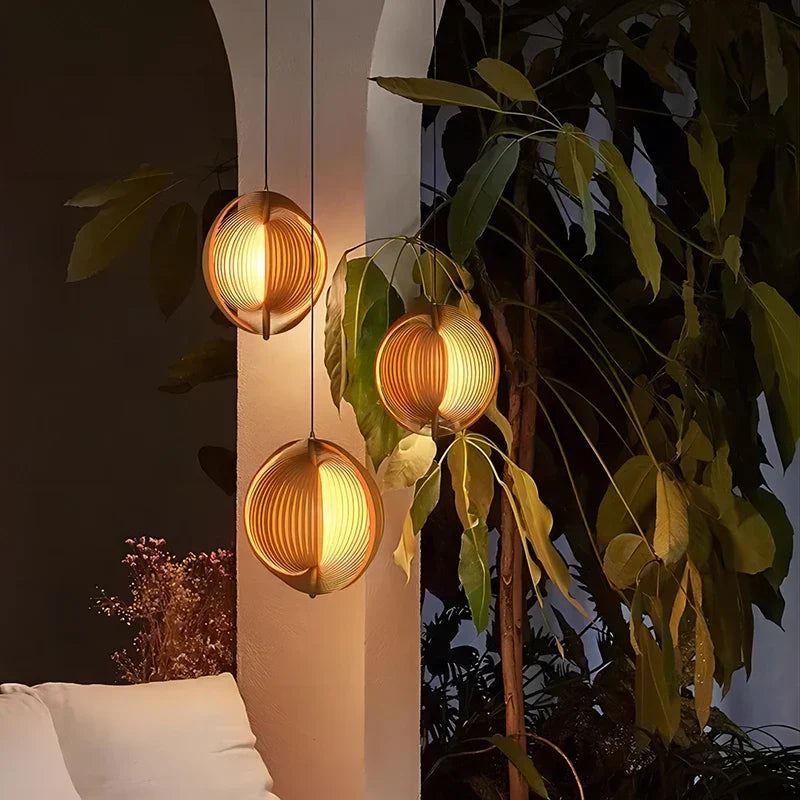 Axyaa Wood Hanging Lamps Wabi Sabi LED Pendant Lights for Home Decor & Lighting