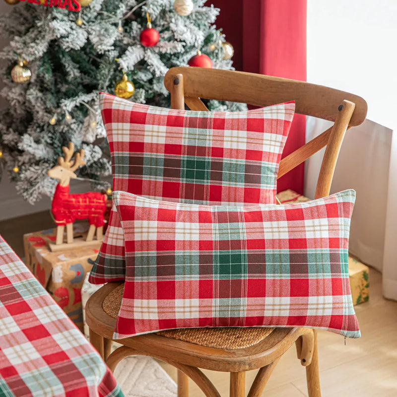 Axyaa Plaid Autumn Pillow Cover 18X18inch Brown Yellow Rustic Red Sofa Chair