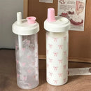Axyaa Pink Bow Straw Water Bottle - Cute & Portable Outdoor School Cup