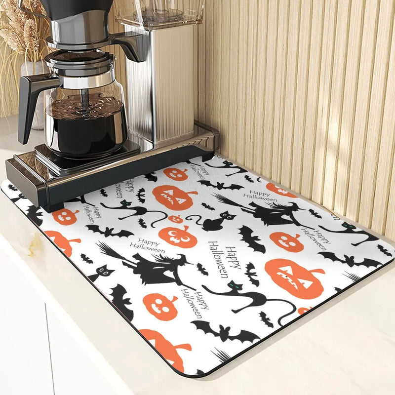 Axyaa Silicone Pumpkin Drying Mat: Halloween Kitchen Decor Absorbent Placemat & Cup Holder