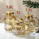 Axya 1.8L Amber Glass Teapot with Bamboo Cover, Perfect for Cold Water and Scented Tea