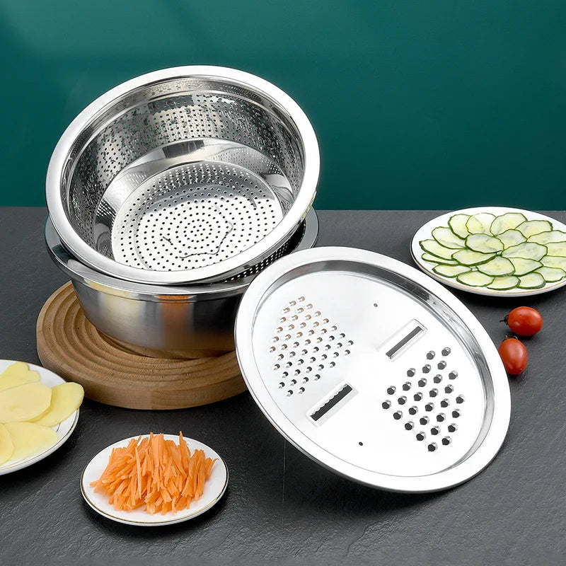 Axyaa Stainless Steel Grater Set with Garlic Press, Potato Slicer - Kitchen Vegetable Fruit Tools