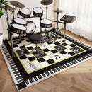 Axyaa Musical Note Drum Set Carpet: Soundproof Black & White Plaid Rug