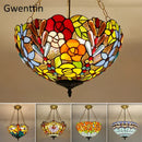 Axyaa Mediterranean Tiffany Glass Pendant Light Chandelier with LED Home Deco