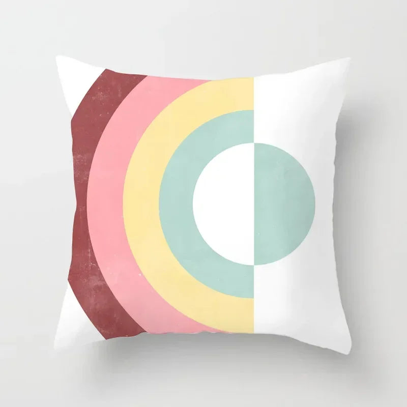 Nordic Pink Yellow Geometry Cushion Cover Abstract Art Pillowcase - Axyaa