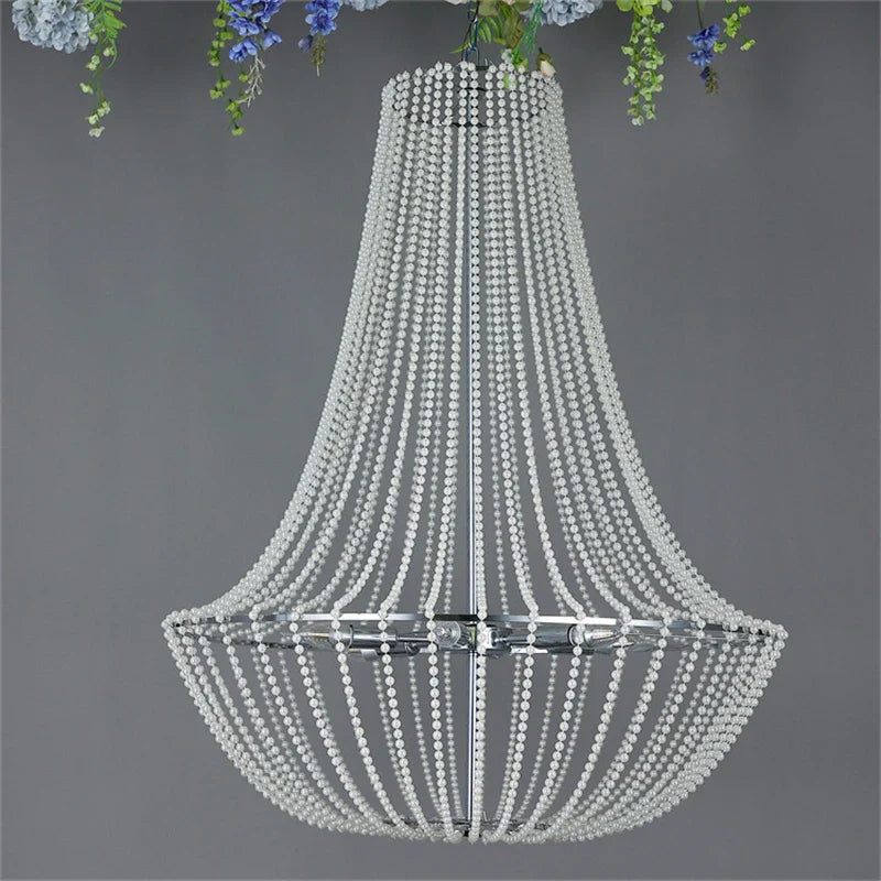 Axyaa Crystal Beads Chandelier: Modern Silver Lustre for Living Room, Kitchen, Wedding, Party