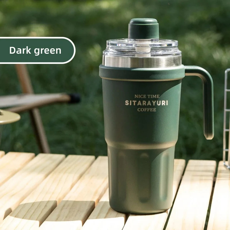 Axyaa 600ml Stainless Steel Vacuum Flask Double Wall Insulated Travel Mug Straw Cup
