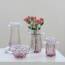 Axyaa Pink Glass Vase Wave Edge Storage Tray Terrarium Hydroponics Home Decor