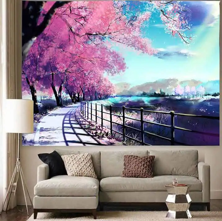 Axyaa Cherry Blossom Tree Forest Tapestry Wall Hanging for Bedroom Decor