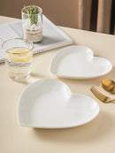 Axyaa White Heart Ceramic Plate Set - Irregular Home Kitchen Dishes & Bowls