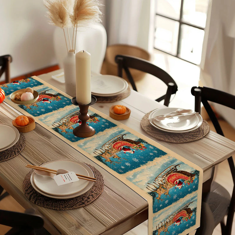 Axyaa Christmas Santa Table Runner - Washable Dining Cloth for Home Decoration