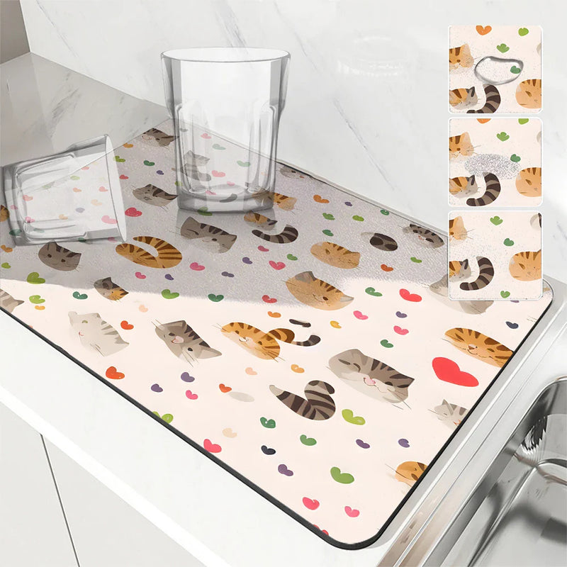 Axyaa Watercolor Polka Kitchen Drying Mat - Quick Dry Dish Draining Pad