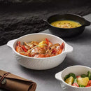 Axyaa Stone Patterned Ceramic Double Ear Soup Bowl - Large Capacity Noodle & Salad Bowl
