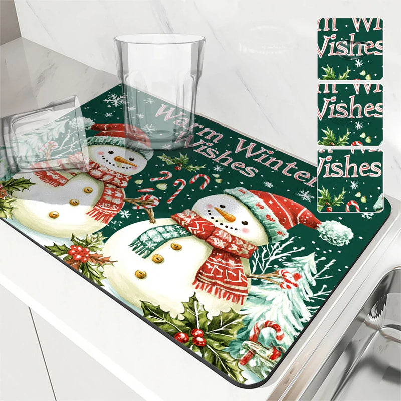 Axyaa Christmas Kitchen Drying Mat - Non-slip Heat Resistant Counter Pad