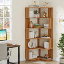 Axyaa 6 Tier Industrial Corner Bookcase, 64.96 Inch Tall Wood Grain Shelf