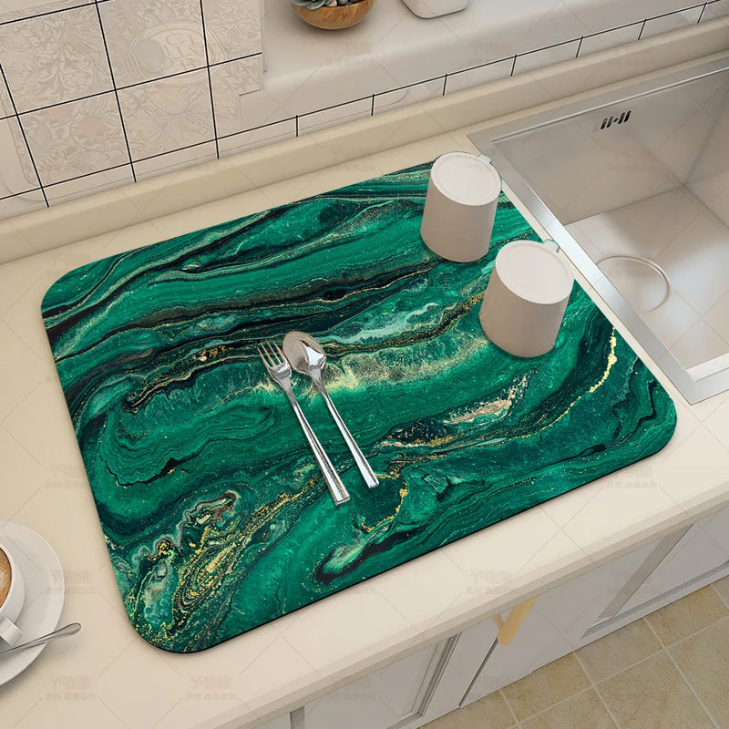 Axyaa Blue-Green Oil Painting Abstract Kitchen Placemat - Non-Slip & Super Absorbent